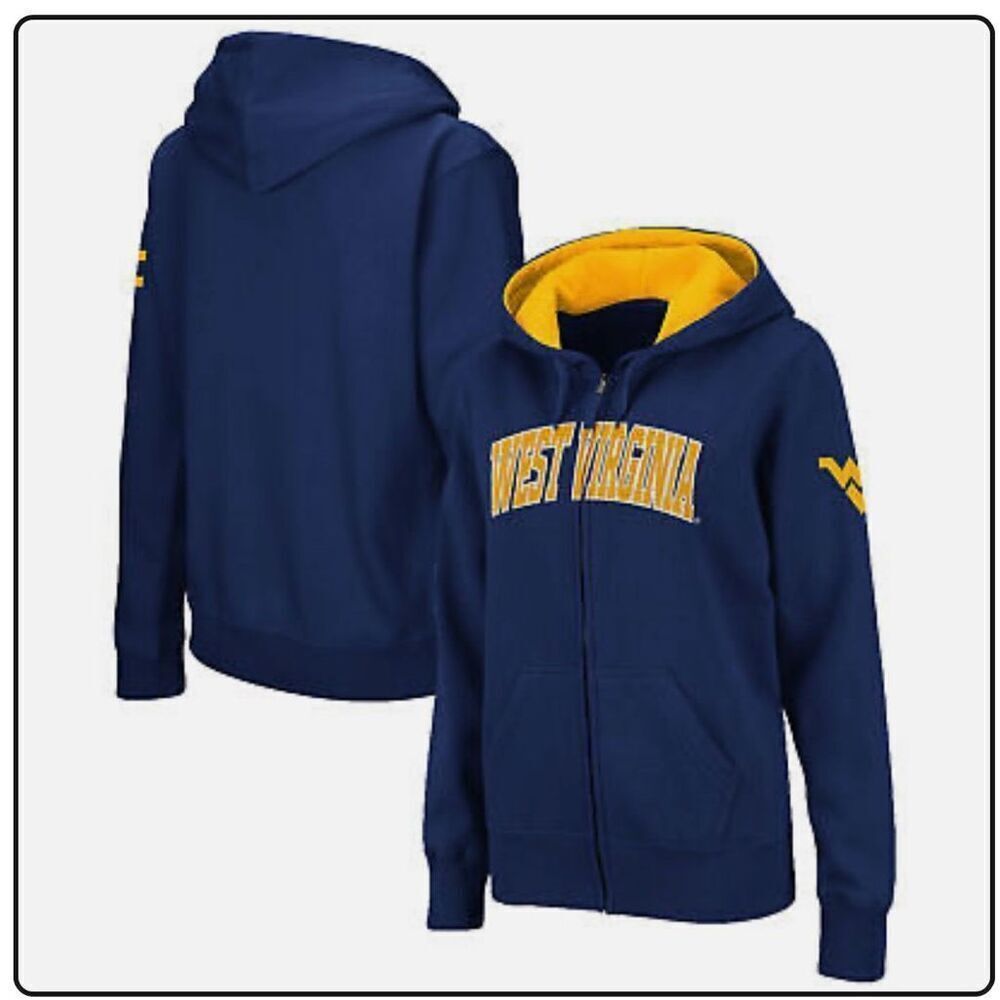 Colosseum Blue and Yellow West Virginia Blue and Yellow Zip Up Hoodie Size Mediu